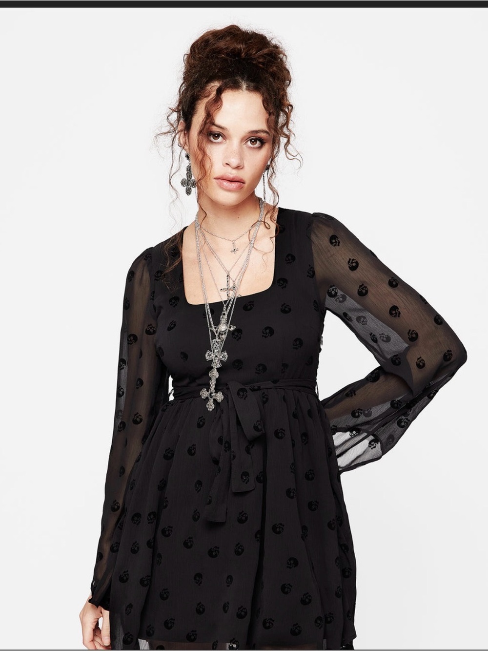 Disturbia Bones Flocked Chiffon Mini Dress